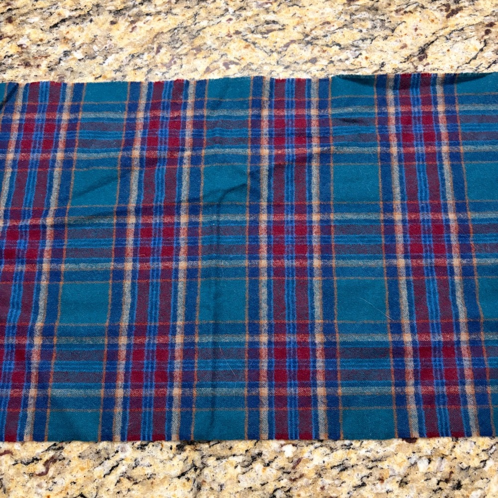 Pendleton Vintage 100% Virgin Wool Plaid Scarf Teal Blue Burgundy Made in USA
